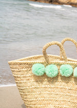 PANIER TRAPÈZE POMPON, VERT D'EAU