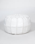 POUF MAROCAIN EN CUIR, BLANC