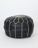 POUF MAROCAIN EN CUIR, NOIR